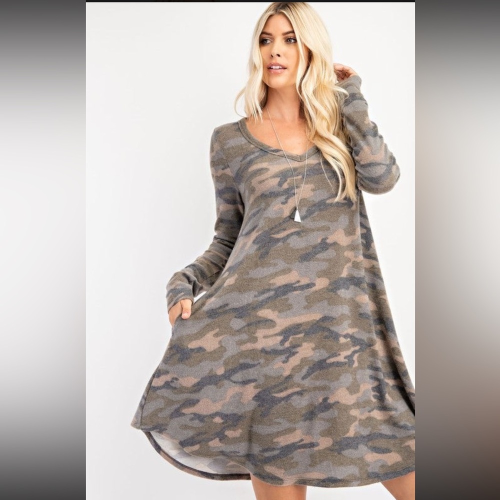 Rae Mode Brushed Camo Swing Dress, Small